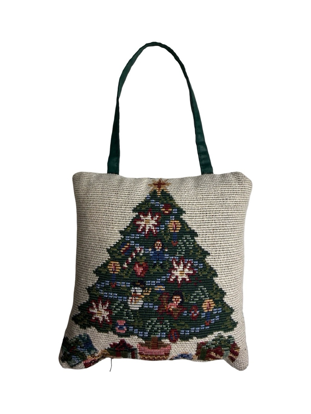 Vintage Christmas Needlepoint Tree Hanging Pillow Decor